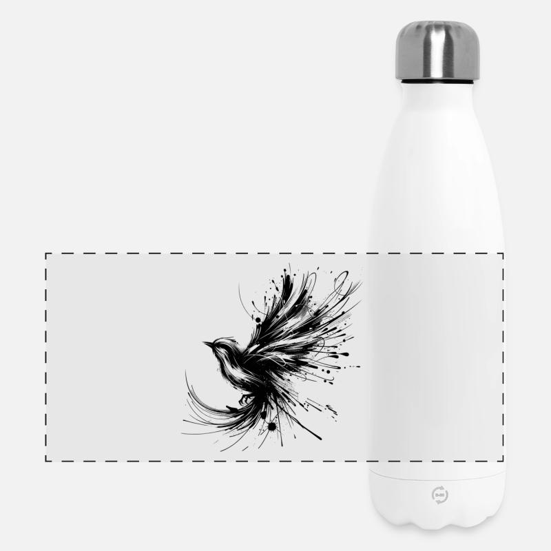 Oiseau noir dans le style InkArt - Gourde isotherme panoramique 500 ml - blanc
