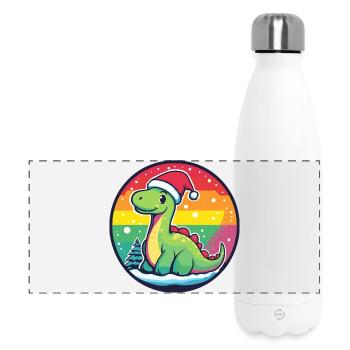 Dino avec un Arc-en-ciel au Chapeau de Noël - Gourde isotherme panoramique 500 ml - blanc - Devant