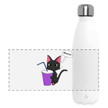 Verspielte Katzenillustration mit Getränk - Panorama Isolierflasche 500 ml - Weiß - Vorne