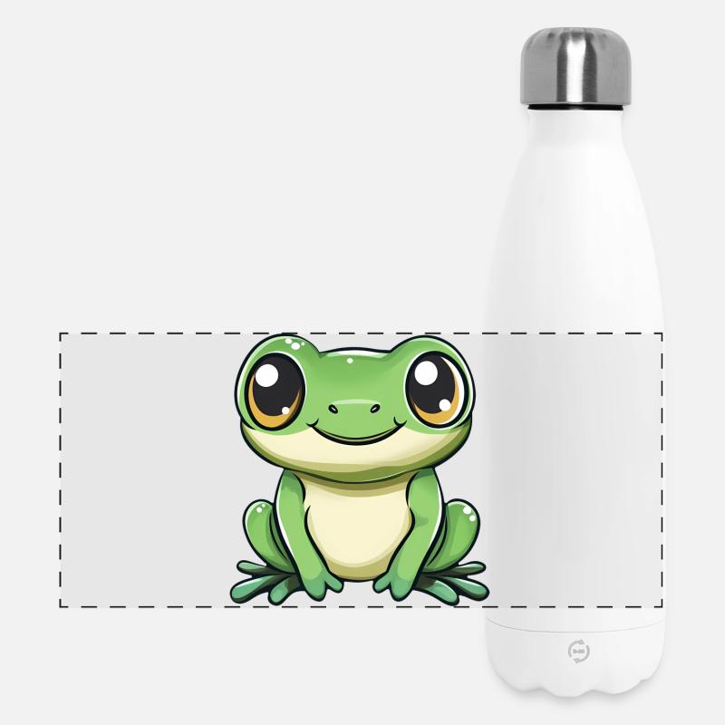 cute frog - Green - Cheerful design. - Panoramic Thermal Bottle 500 ml - white