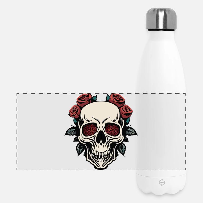 Stylish Skull with Roses and Navy - Panoramic Thermal Bottle 500 ml - white