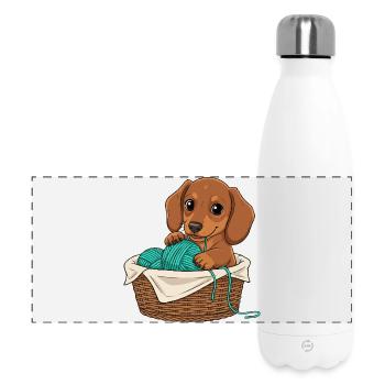 Chiot teckel dans un panier - Gourde isotherme panoramique 500 ml - blanc - Devant