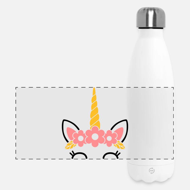 Blumenkönigin: Das Majestätische Einhorn - Panorama Isolierflasche 500 ml - Weiß