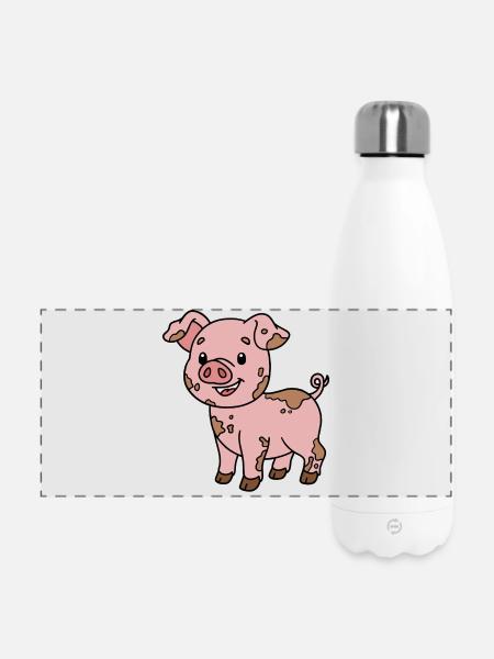 Schwein - Panorama Isolierflasche 500 ml - Weiß