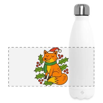 Renard des Fêtes en écharpe et chapeau - Gourde isotherme panoramique 500 ml - blanc - Devant