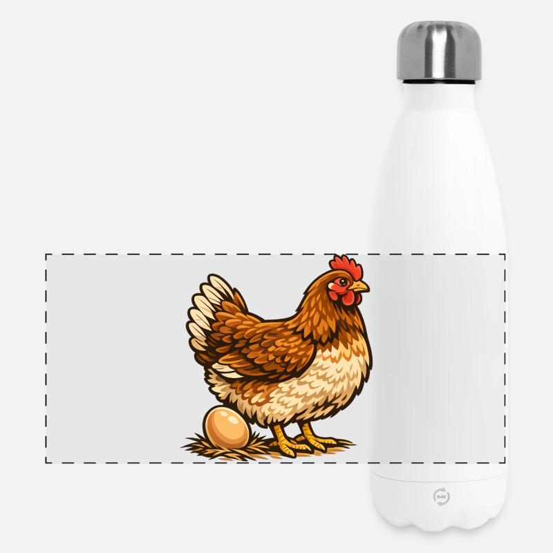 Chicken with Egg – Fun Design for Chicken Keepers - Panoramic Thermal Bottle 500 ml - white