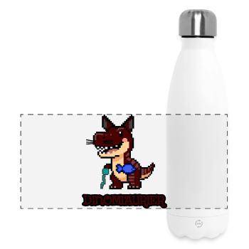 DinoMIAUrier - Pixel Art Dinosaurier als Katze! 🐈 - Panorama Isolierflasche 500 ml - Weiß - Vorne