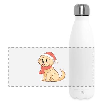 Dog Christmas Warm Drawing - Panoramic Thermal Bottle 500 ml - white - Front