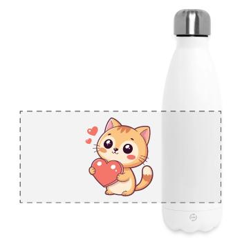 Cuddly kitten with a red heart - Panoramic Thermal Bottle 500 ml - white - Front