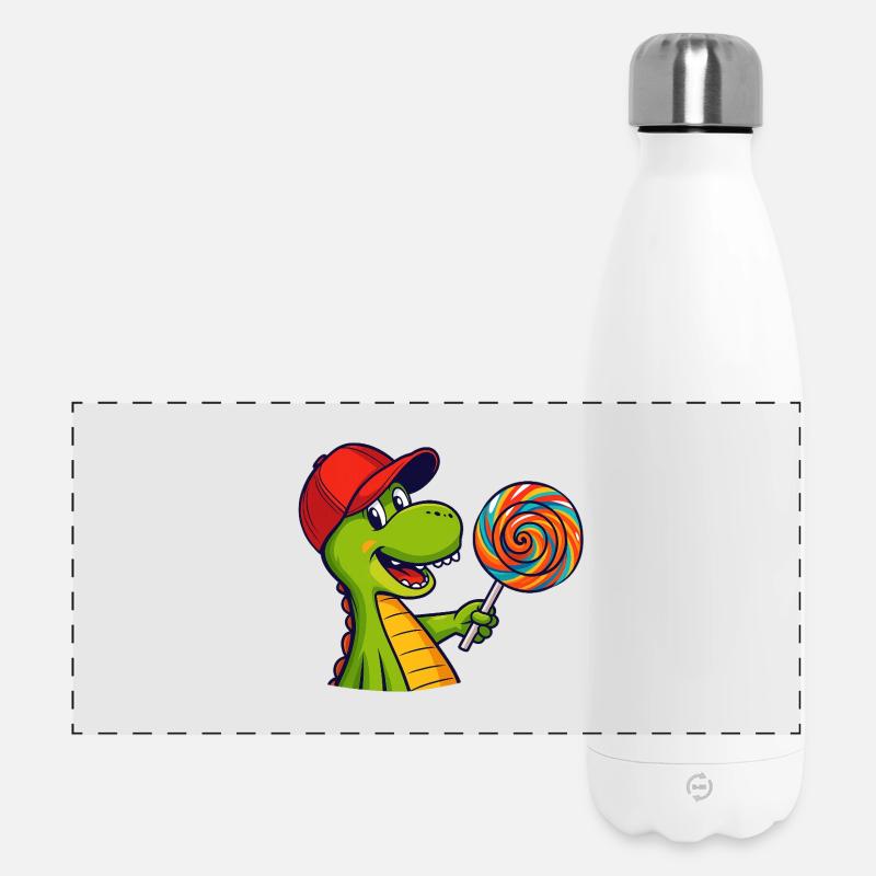 Bunter_Dinosaur_mit_Lutscher - Panoramic Thermal Bottle 500 ml - white