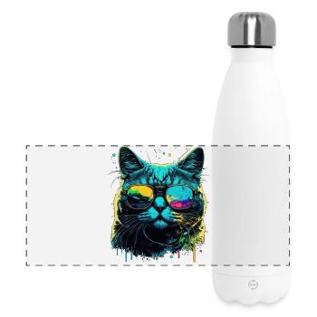 Chat cool - Gourde isotherme panoramique 500 ml - blanc - Devant
