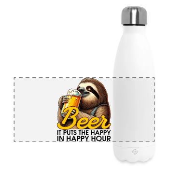 Happy Hour Bier Faultier Geschenk - Panorama Isolierflasche 500 ml - Weiß - Vorne