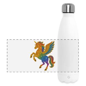 Glitzernde Regenbogen-Pegasus-Illustration - Panorama Isolierflasche 500 ml - Weiß - Vorne