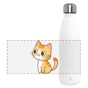 Kawaii orange kitten sitting with mischievous smile - Panoramic Thermal Bottle 500 ml - white - Front