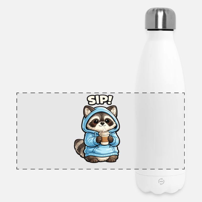 Vaskebjørn i hettegenser Nipper til kaffe - Panoramisk termosflaske 500 ml - hvit