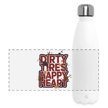 Dirty Tires Happy Heart Offroad-Design - Panorama Isolierflasche 500 ml - Weiß - Vorne