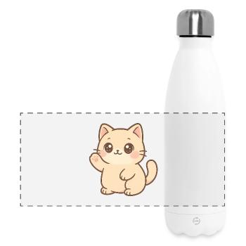 Kawaii Kitten Waving Design - Panoramic Thermal Bottle 500 ml - white - Front