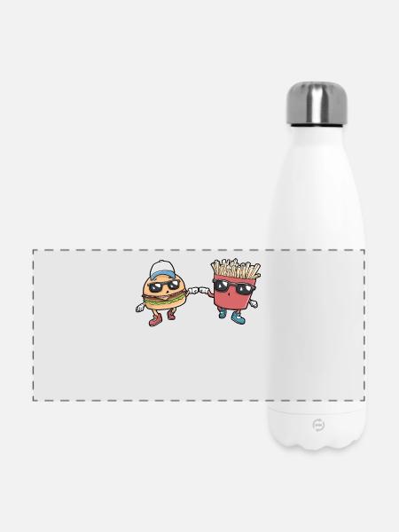 Burger und Pommes - Panorama Isolierflasche 500 ml - Weiß