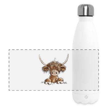 Schottisches Hochlandrind I Highland Cattle Kuh - Panorama Isolierflasche 500 ml - Weiß - Vorne