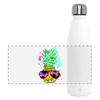 Lustige Ananas Neon Retro - Panorama Isolierflasche 500 ml - Weiß - Vorne