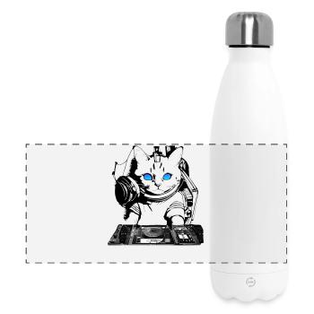 DJ cat with mixer - Panoramic Thermal Bottle 500 ml - white - Front