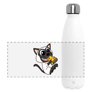 Pizza au chat siamois - Gourde isotherme panoramique 500 ml - blanc - Devant