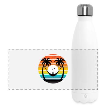 Sunset Palm Trees Hammock Relaxing Beach Vibes - Panoramic Thermal Bottle 500 ml - white - Front