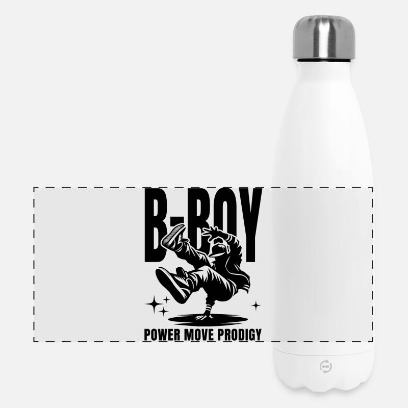 B-Boy Silhouette Breakdance Breaking Dance Hip-Hop - Borraccia termica panoramica 500 ml - bianco