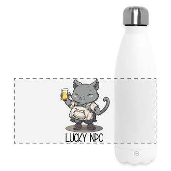 Lucky NPC Katze – Tavernenwirt mit Bier - Panorama Isolierflasche 500 ml - Weiß - Vorne