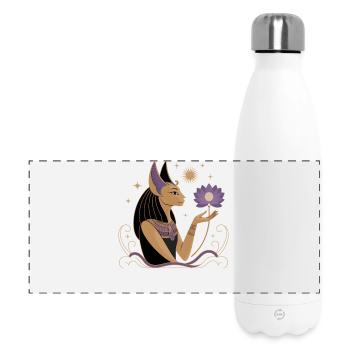 Serene Bastet Holding a Lotus Flower - Panoramic Thermal Bottle 500 ml - white - Front