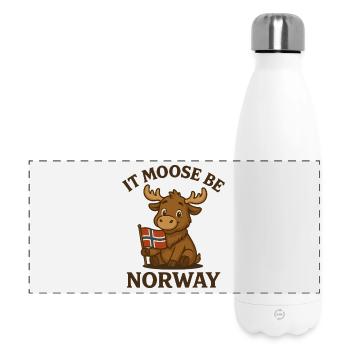 Elch & Norwegen Wortwitz – It Moose Be Norway - Panorama Isolierflasche 500 ml - Weiß - Vorne
