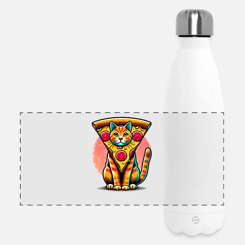Whimsical Cat Pizza Illustration - Panoramic Thermal Bottle 500 ml - white