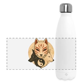 Fuchs Maske & Yin Yang Wölfe - Panorama Isolierflasche 500 ml - Weiß - Vorne