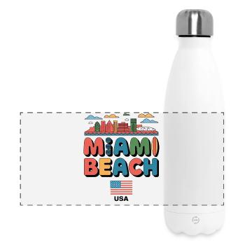 Miami Beach Palm Trees City Travel Design - Panoramic Thermal Bottle 500 ml - white - Front