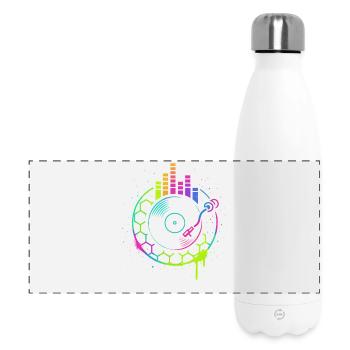Musique Vinyle Platine DJ Equalizer Retro - Gourde isotherme panoramique 500 ml - blanc - Devant