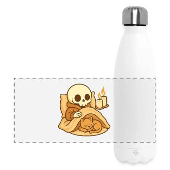 Sleeping Skeleton – Cozy Cat Sleep - Panoramic Thermal Bottle 500 ml - white - Front