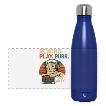 Rembobiner. Jouer. Schnurr. - Gourde isotherme panoramique 500 ml - bleu foncé  - Devant