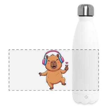 Cute Capybara Listening to Music & Dance - Panoramic Thermal Bottle 500 ml - white - Front