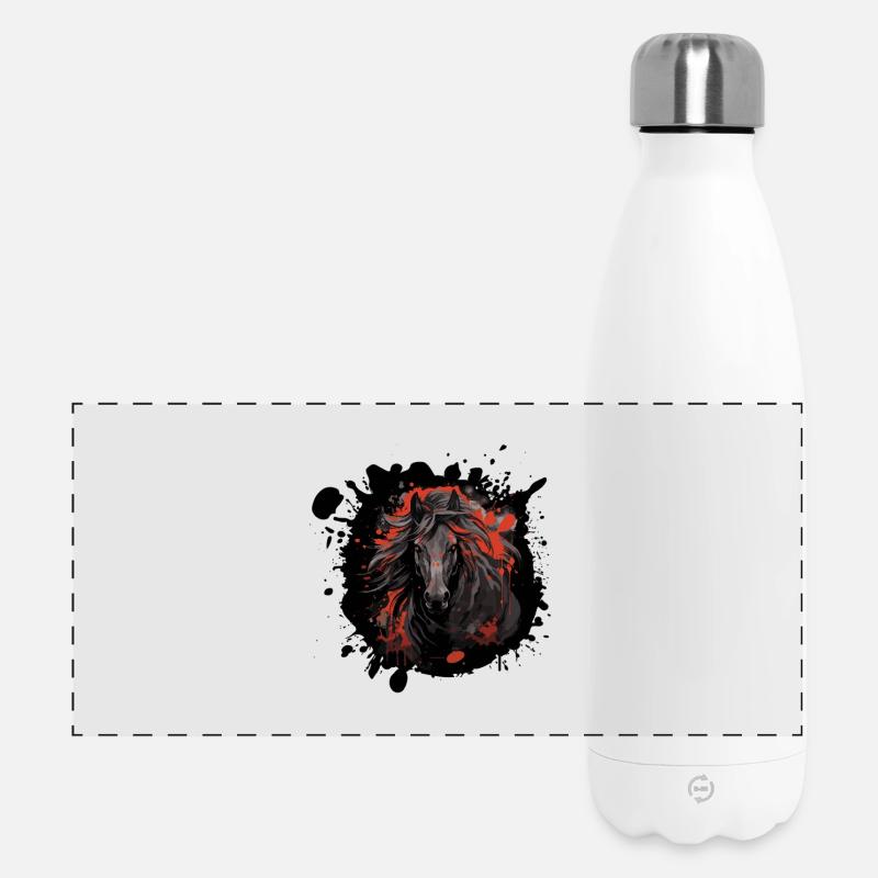 Black horse with red splatter - Panoramic Thermal Bottle 500 ml - white