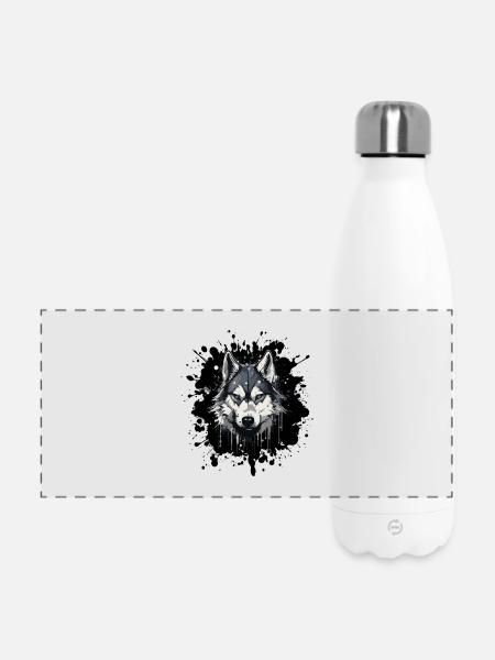 Wolfskopf im Aquarellstil - Panorama Isolierflasche 500 ml - Weiß