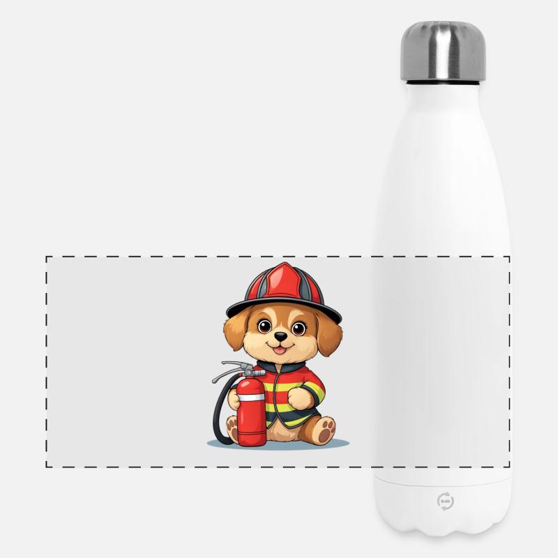 Feuerwehrhund Welpe im Einsatz - Panorama Isolierflasche 500 ml - Weiß
