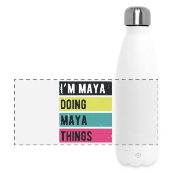 Ich bin Maya und mache Maya-Dinge Retro-Farben - Panorama Isolierflasche 500 ml - Weiß - Vorne