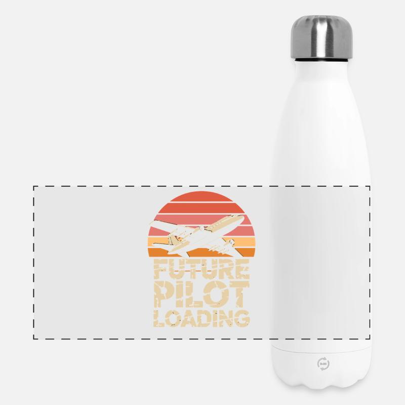 Future Pilot Loading Airplane Retro - Gourde isotherme panoramique 500 ml - blanc