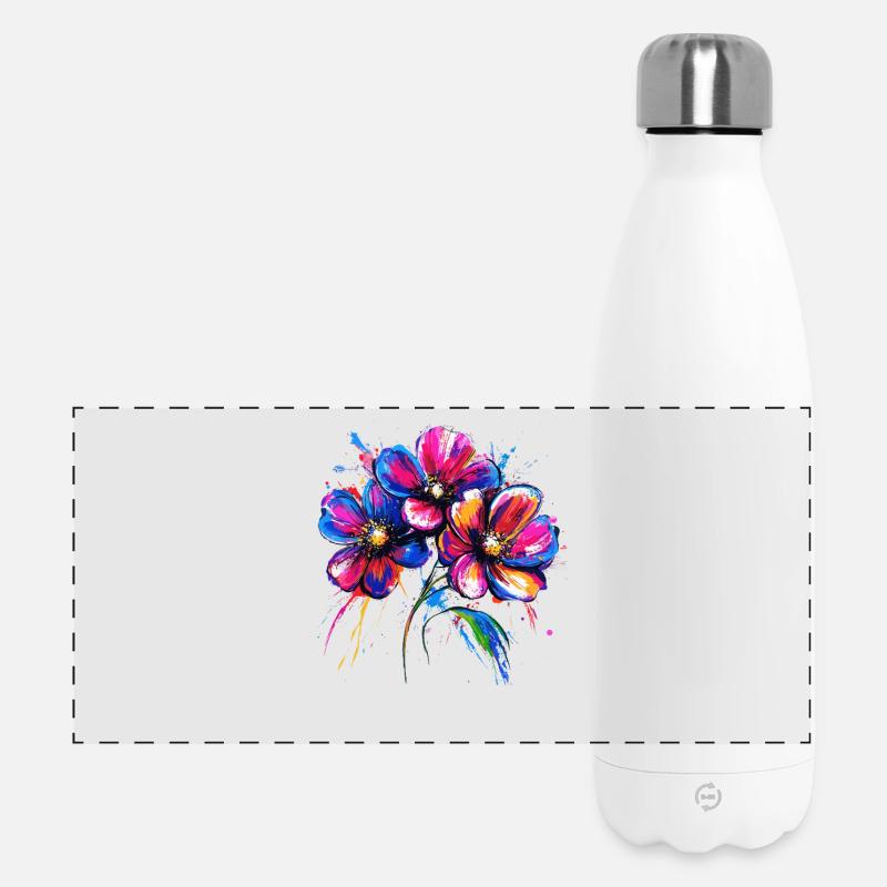 Buntes Blumenmotiv Farbexplosion - Panorama Isolierflasche 500 ml - Weiß