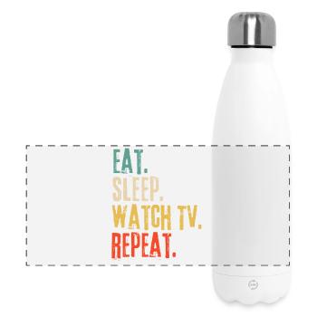 Mange, Dors, regarde la télé revivre Rétro Vintage - Gourde isotherme panoramique 500 ml - blanc - Devant