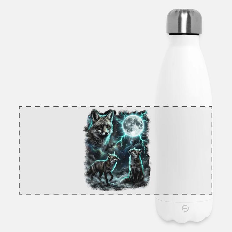 THREE Wild Foxes with Moon Wildlife Designs - Panoramic Thermal Bottle 500 ml - white