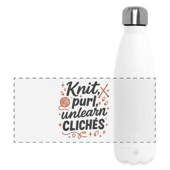 Des mailles au lieu de clichés | Hommes-tricoteurs - Gourde isotherme panoramique 500 ml - blanc - Devant