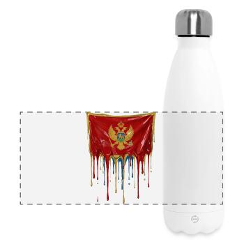 Montenegro Flaggen-Tropfenkunst - Panorama Isolierflasche 500 ml - Weiß - Vorne