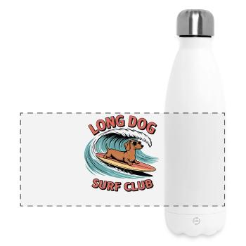 Dackel surft auf einem Board – im Retro-Surf-Stil - Panorama Isolierflasche 500 ml - Weiß - Vorne
