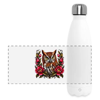Hibou des forêts dans une couronne de fleurs - Gourde isotherme panoramique 500 ml - blanc - Devant